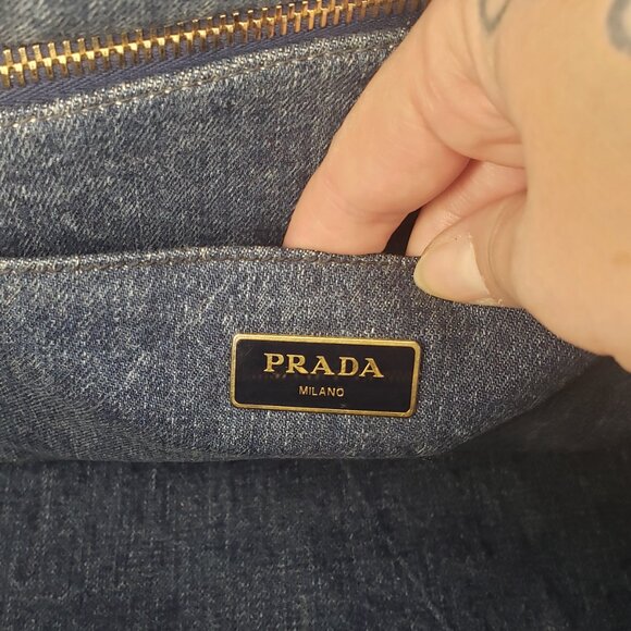 Prada Two-Way Canapa Tote - Blue Denim w/ Original Crossbody Strap & COA - Picture 14 of 17
